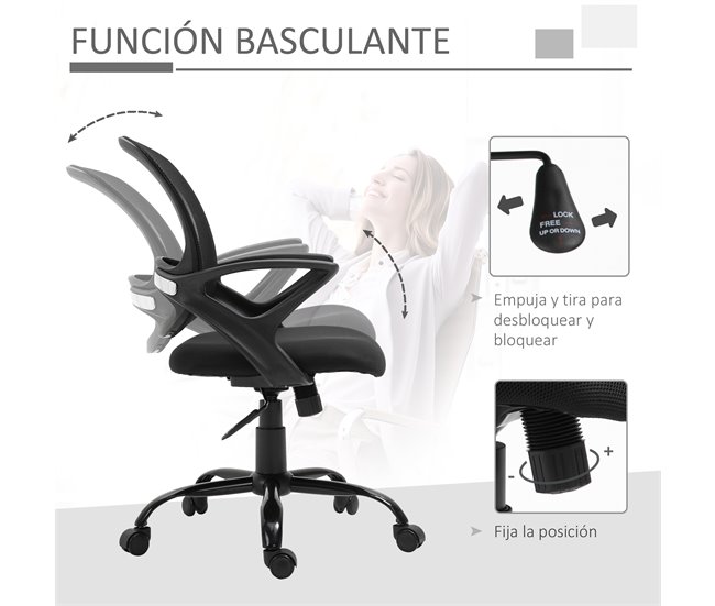 Cadeira de Escritório Espuma, Nylon, PP, Metal e Malha Vinsetto Preto