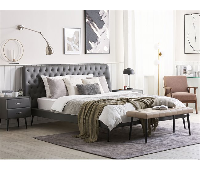Beliani Cama com estrado Pele sintética ESSONNE 228x219 Cinza