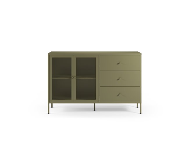 Aparador FAYNA com 2 portas 3 gavetas cor verde Verde