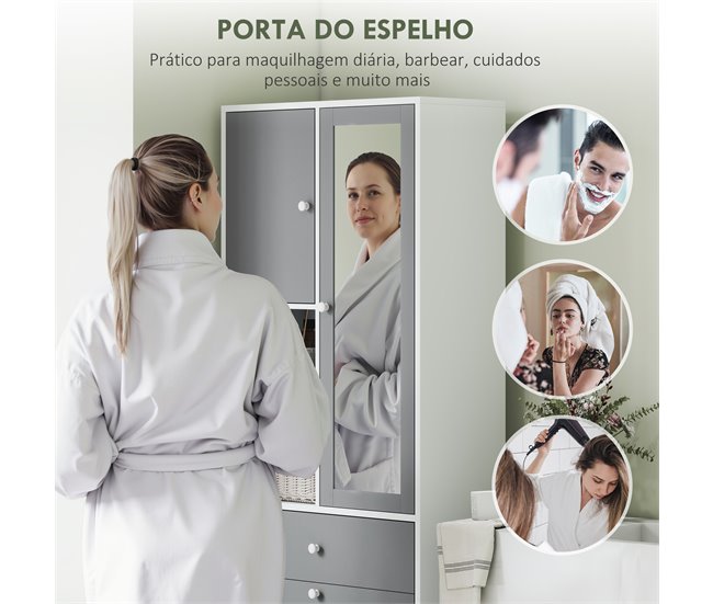 Armário Casa de Banho Melamina de Madeira e Vidro HOMCOM Branco