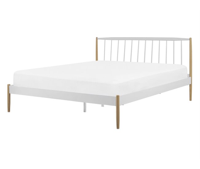 Beliani Cama com estrado Metal MAURS 147x209 Branco