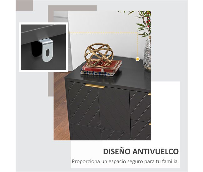 Aparador MDF e Metal HOMCOM, casa - móveis de armazenamento Preto