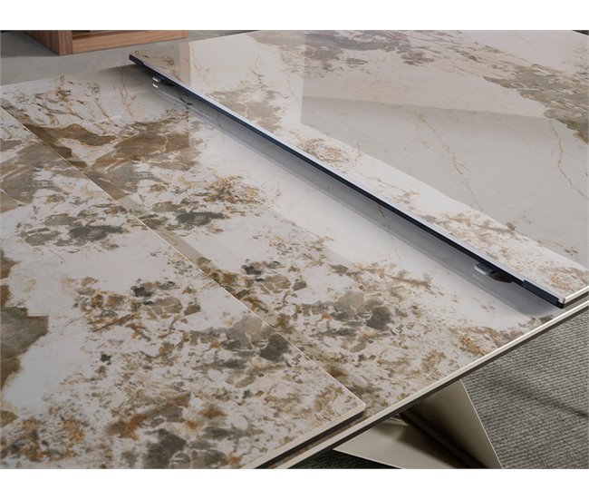 ANGEL CERDA Mesa de jantar extensível retangular em mármore porcelânico e aço cinzento taupe 240x90 Branco