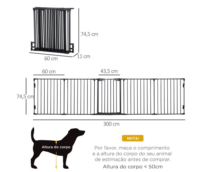 Barreira de Segurança Animais Metal e Plástico PawHut Preto