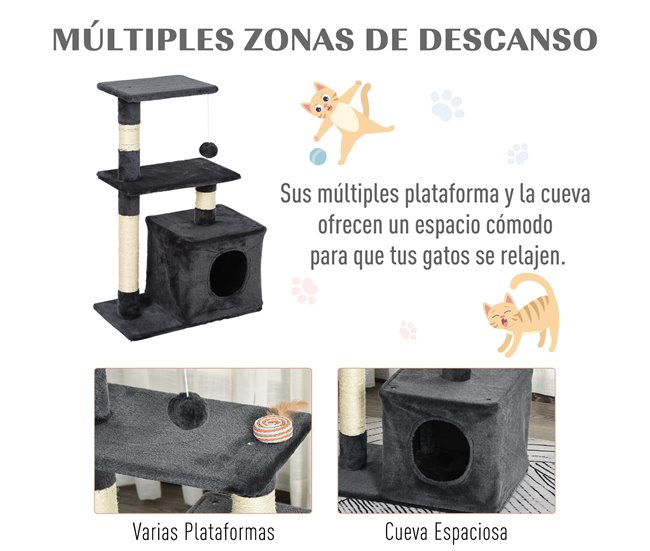 Arranhador para Gatos Aglomerado de Madeira, Pelúcia e Sisal Cinza