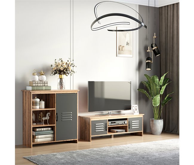 Aparador Melamina de Madeira, Metal HOMCOM 80 Cinza
