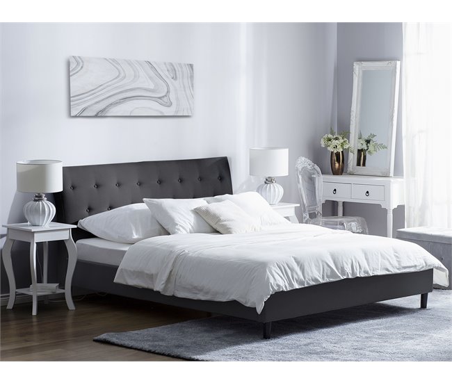 Beliani Cama com estrado Poliéster SAVERNE 177x228 Cinza Claro