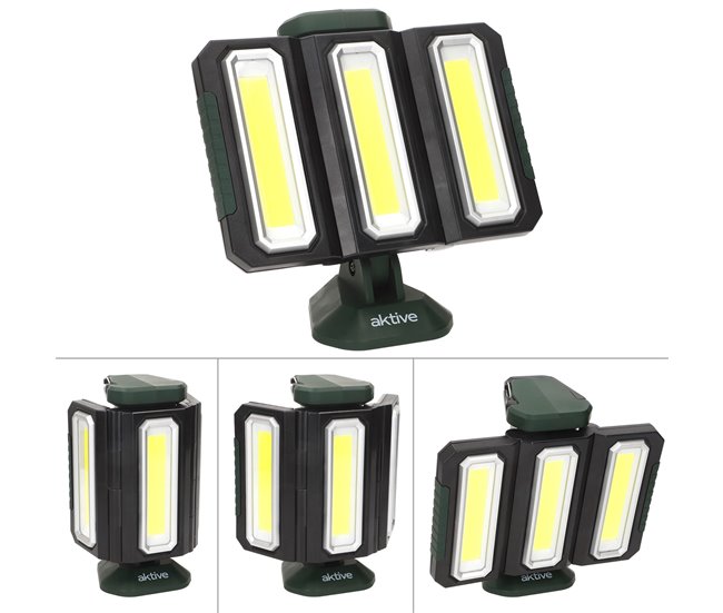 Aktive Projetor triplo LED para exterior 3 em 1 USB e powerbank 1500 lúmens Preto