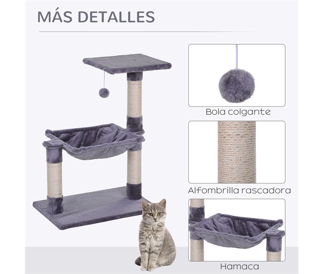 Arranhador para Gatos Aglomerado de Madeira, Pelúcia e Sisal Cinza
