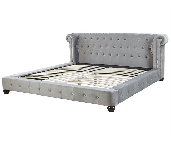 Beliani Cama Terciopelo CAVAILLON 225x246 Cinza Claro