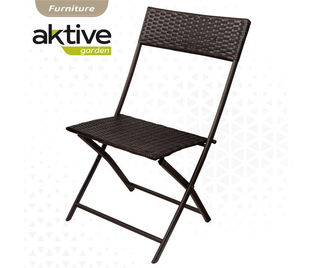 Conjunto de mesa e cadeiras dobráveis de rotim Aktive para terraço Preto