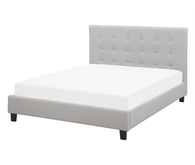 Beliani Cama com estrado Poliéster ROCHELLE 147x218 Cinza Claro