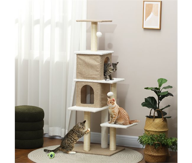 Arranhador para Gatos Aglomerado de Madeira, Pelúcia e Sisal Castanho