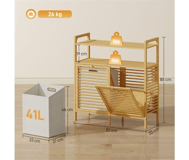 Armário para Roupa Suja Bambu e Poliéster HOMCOM Castanho