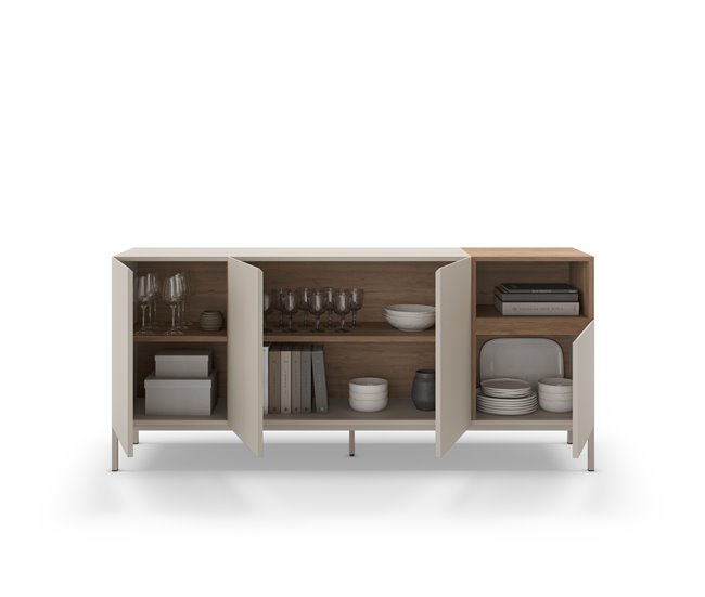 Aparador LIAN 4 portas cor creme e carvalho  Bege