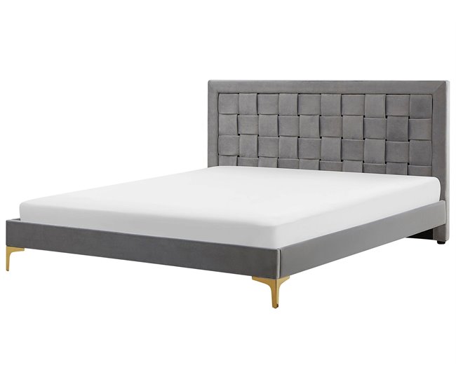 Beliani Cama com estrado Veludo LIMOUX 187x213 Azul Marino