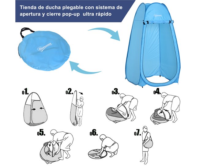 Barraca de banho Tecido de Poliéster 190T Outsunny Azul