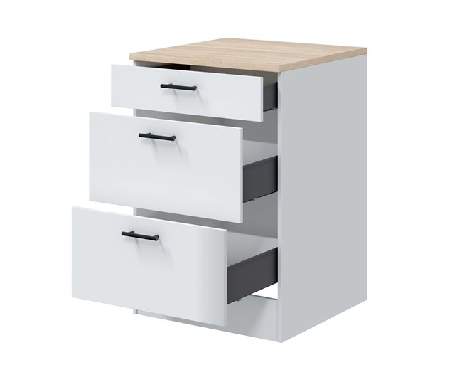 Módulo Base de Cozinha Moderna Kira Branco/ Madeira