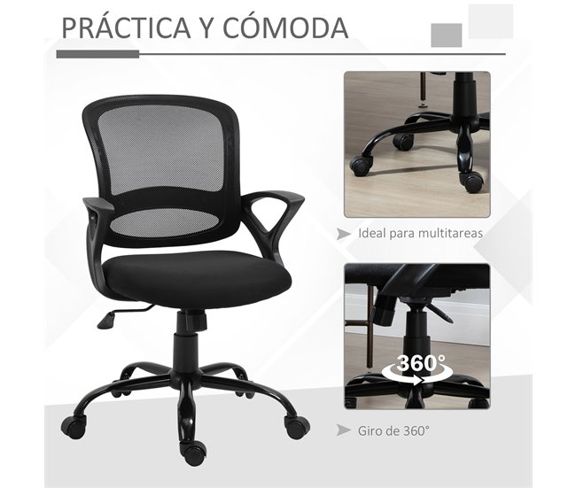 Cadeira de Escritório Espuma, Nylon, PP, Metal e Malha Vinsetto Preto
