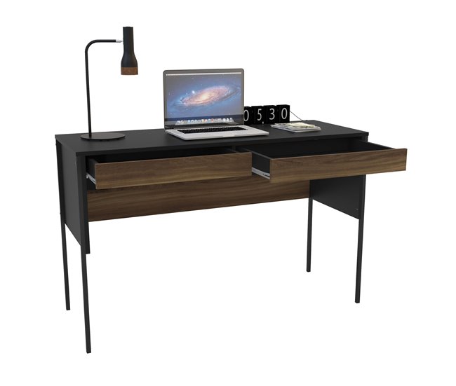 Mesa de escritório Mallorca com 2 gavetas Preto/ Madeira