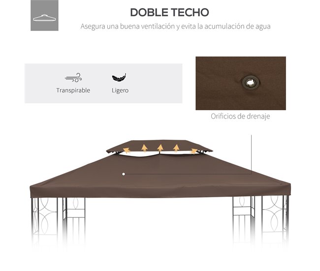 Cobertura de Substituição para Pérgola Poliéster Outsunny 400x300 Castanho