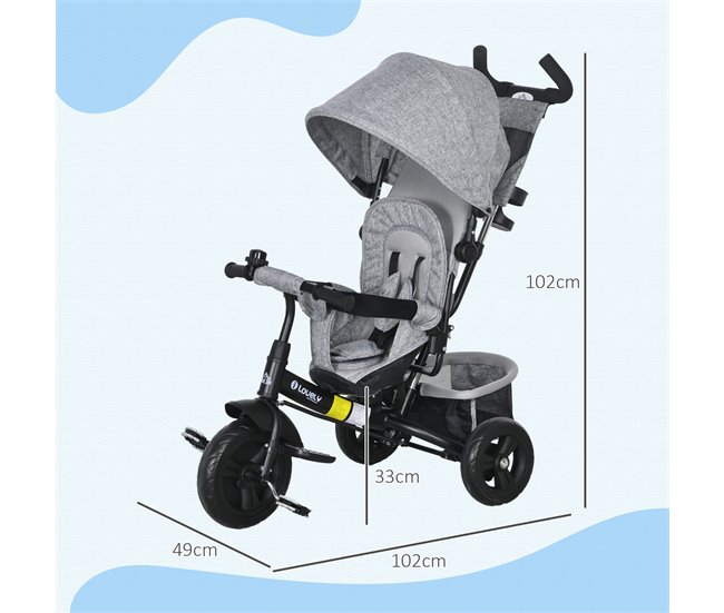 Triciclo para Bebés Metal, plástico e tecido de poliéster HOMCOM Cinza