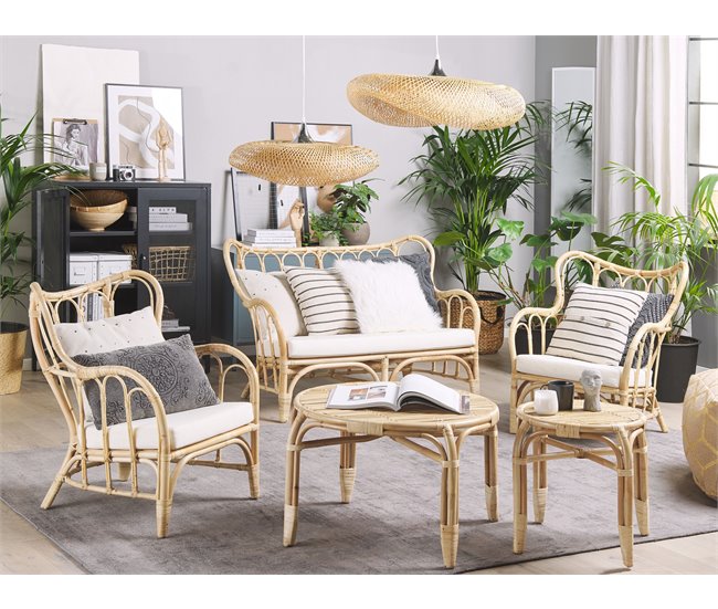 Beliani Conjunto lounge Rattan/vime BRINDISI Creme