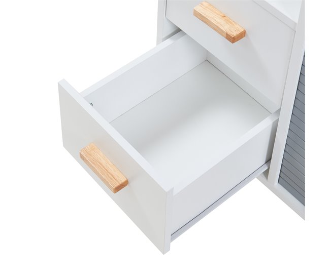 Aparador Kvaefjord com 1 porta de tambor [en.casa] Branco/cinza