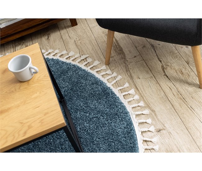 Tapete BERBER 9000 circulo Franjas berbere marroquino shaggy 120x120 Azul