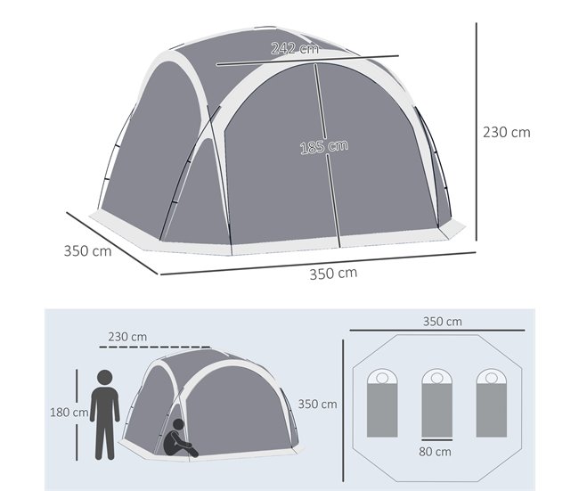 Abrigo de Campismo Tecido Oxford Outsunny Cinza