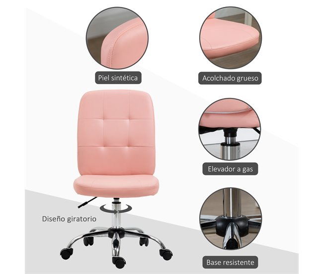 Cadeira de Escritório PVC, Espuma, Aço e Placa Multicamadas Rosa