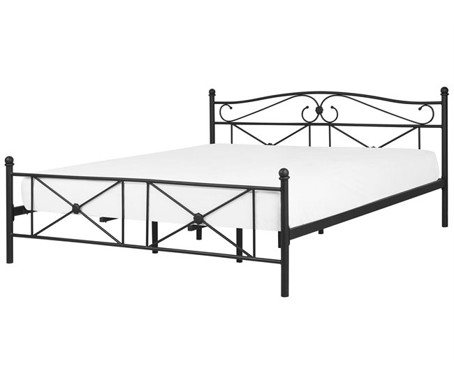 Beliani Cama com estrado Metal RODEZ 186x208 Branco