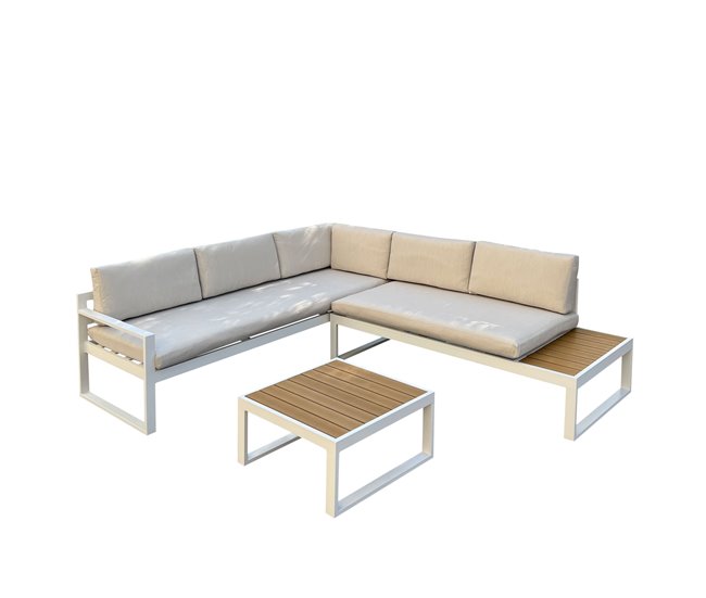 Set ANNABEL sofá de canto com mesa de centro em branco e cinza Branco