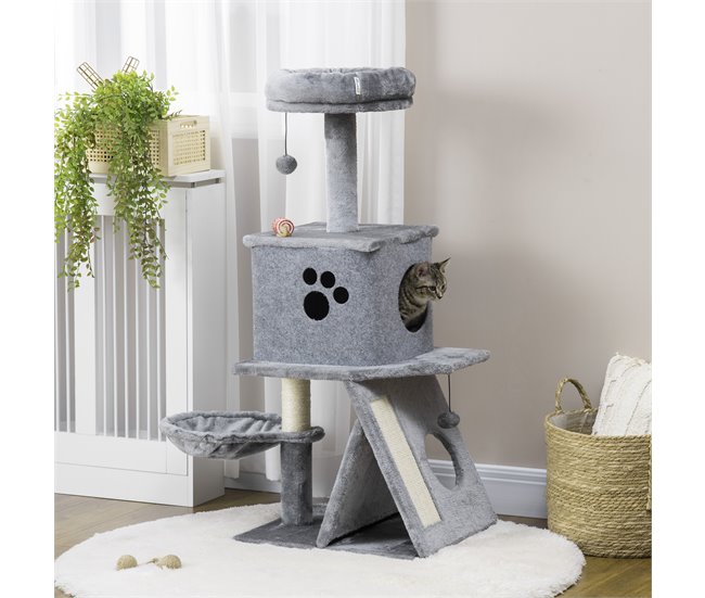 Árvore para Gato Aglomerado, Pelúcia, Tecido de Feltro e Sisal Cinza