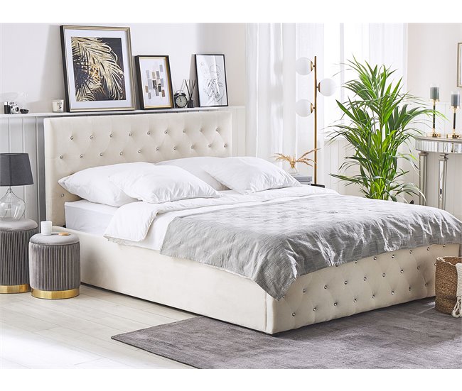Beliani Cama com estrado Veludo AMIENS 191x217 Bege