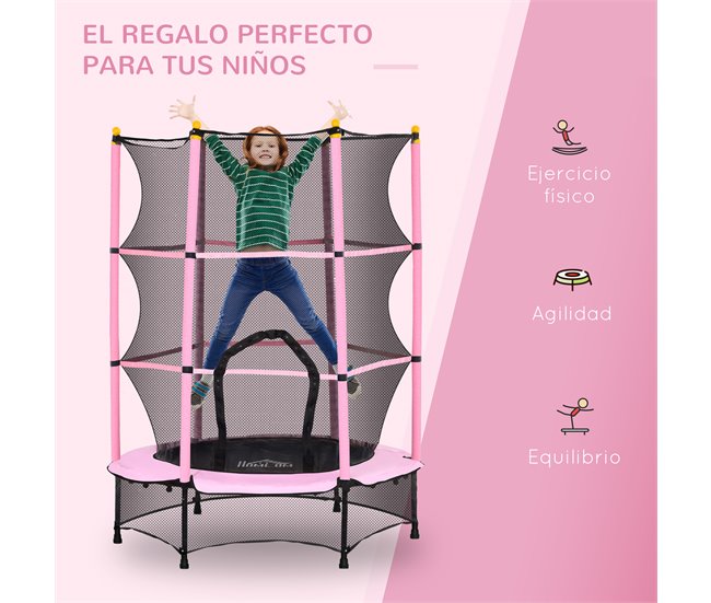 Trampolim para Crianças Aço, PP e EPE HOMCOM Rosa
