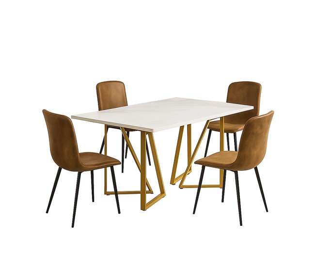 Conjunto mesa extensível mármore branco pés dourados + 4 cadeiras vintage