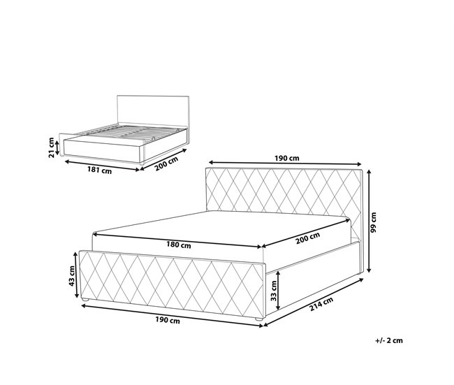 Beliani Cama com estrado Veludo ROCHEFORT 190x214 Rosa