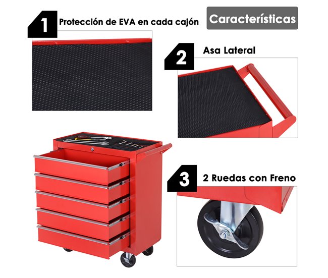 Carrinho de Ferramentas Chapa de Aço DURHAND Vermelho