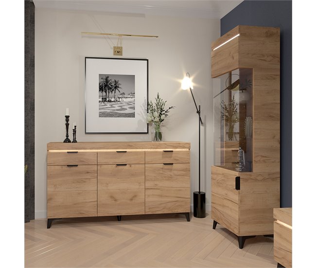 Vitrina LED de 1 porta Ruben 53 Madeira