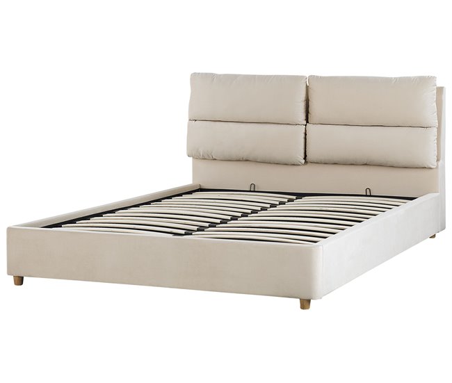 Beliani Cama com estrado Veludo BATILLY Bege