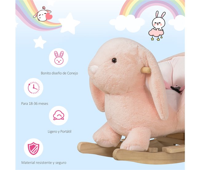 Baloiço para Bebé Pelúcia, Guata, Madeira, Metal HOMCOM Rosa