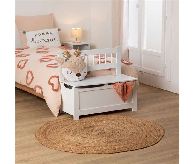 Baú de quarto infantil com tampa organizadora de brinquedos Branco