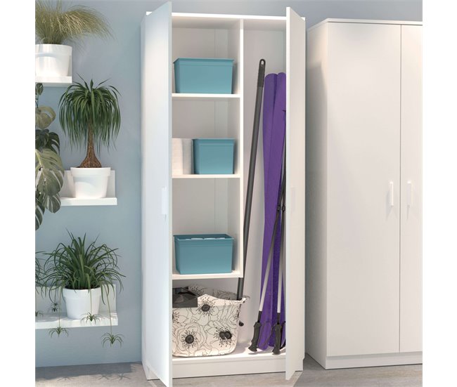 Armário de vassouras multiuso com prateleira superior ajustável Branco