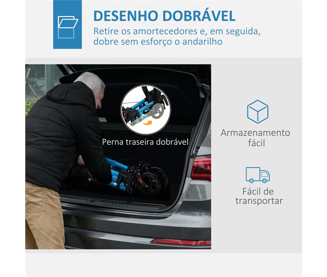 Andarilho para Idosos Alumínio, Plástico e Poliéster HOMCOM Azul