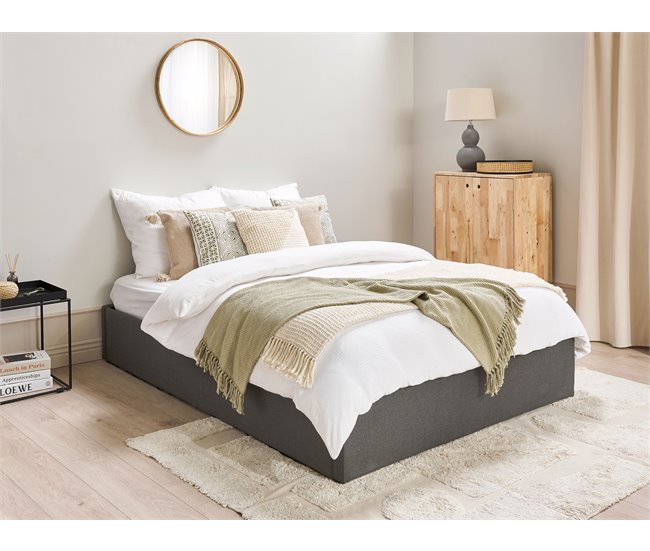 Beliani Cama com estrado Poliéster DINAN 147x214 Cinza Escuro