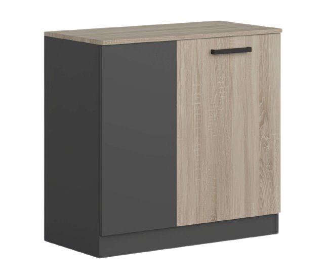 Armário Auxiliar Blacky Office Estilo Nibis 2 Portas 2 Prateleiras Cinza/ Madeira