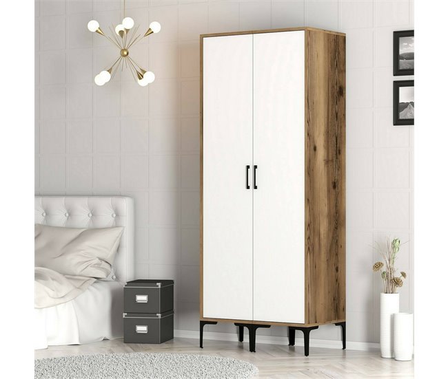 Armário 2 portas com efeito madeira 80 Branco