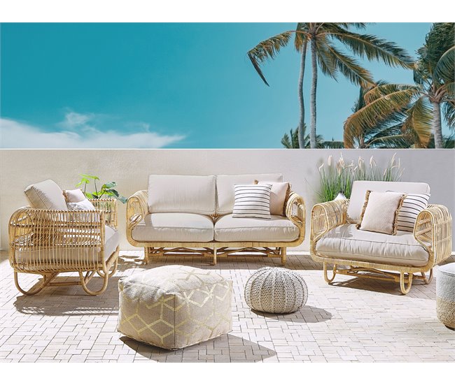 Beliani Conjunto de jardín Ratán DOLCEDO Branco/ Bege