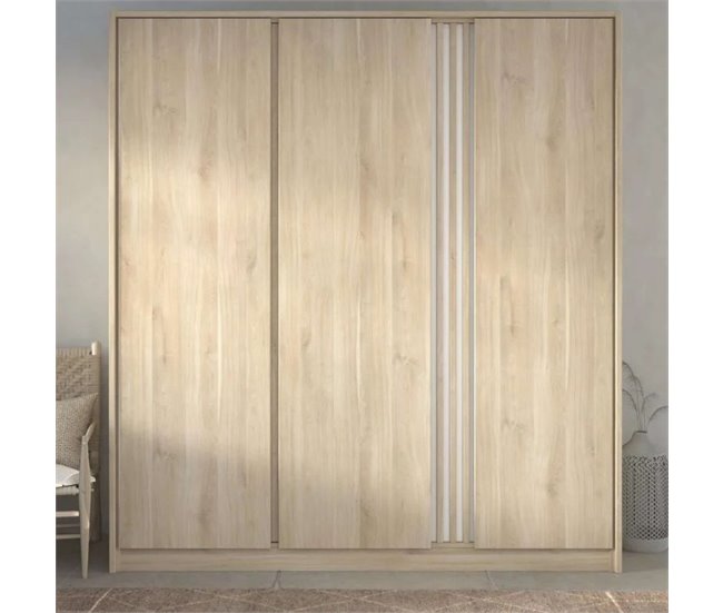 Guarda-roupa grande Eik com 3 portas Madeira Clara